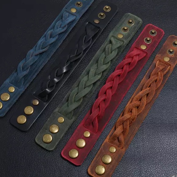 Blue Leather Bracelet Women’s Distressed Western Cowgirl Adjustable Cuff Jewelry - Picture 3 of 6